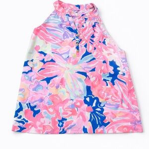Vibrant Pink and Blue Floral Sleeveless Top